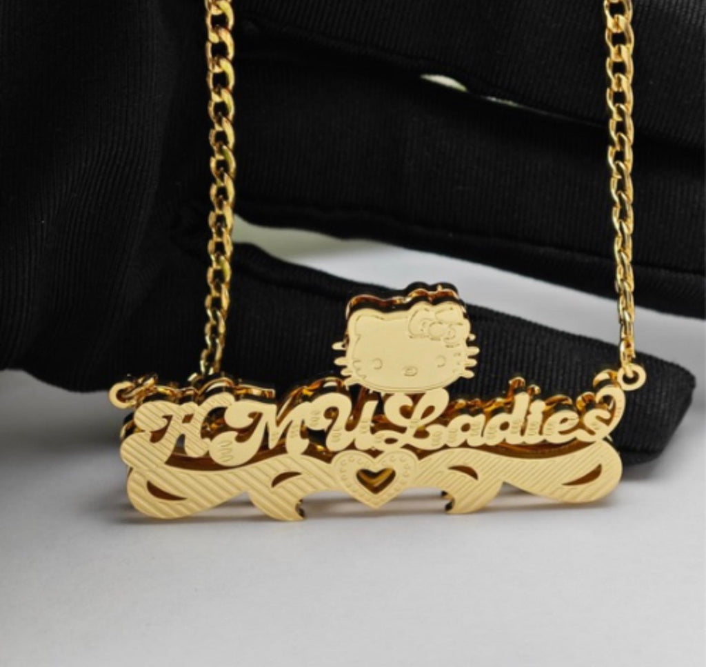 Gold Kitty Necklace and Earring Set